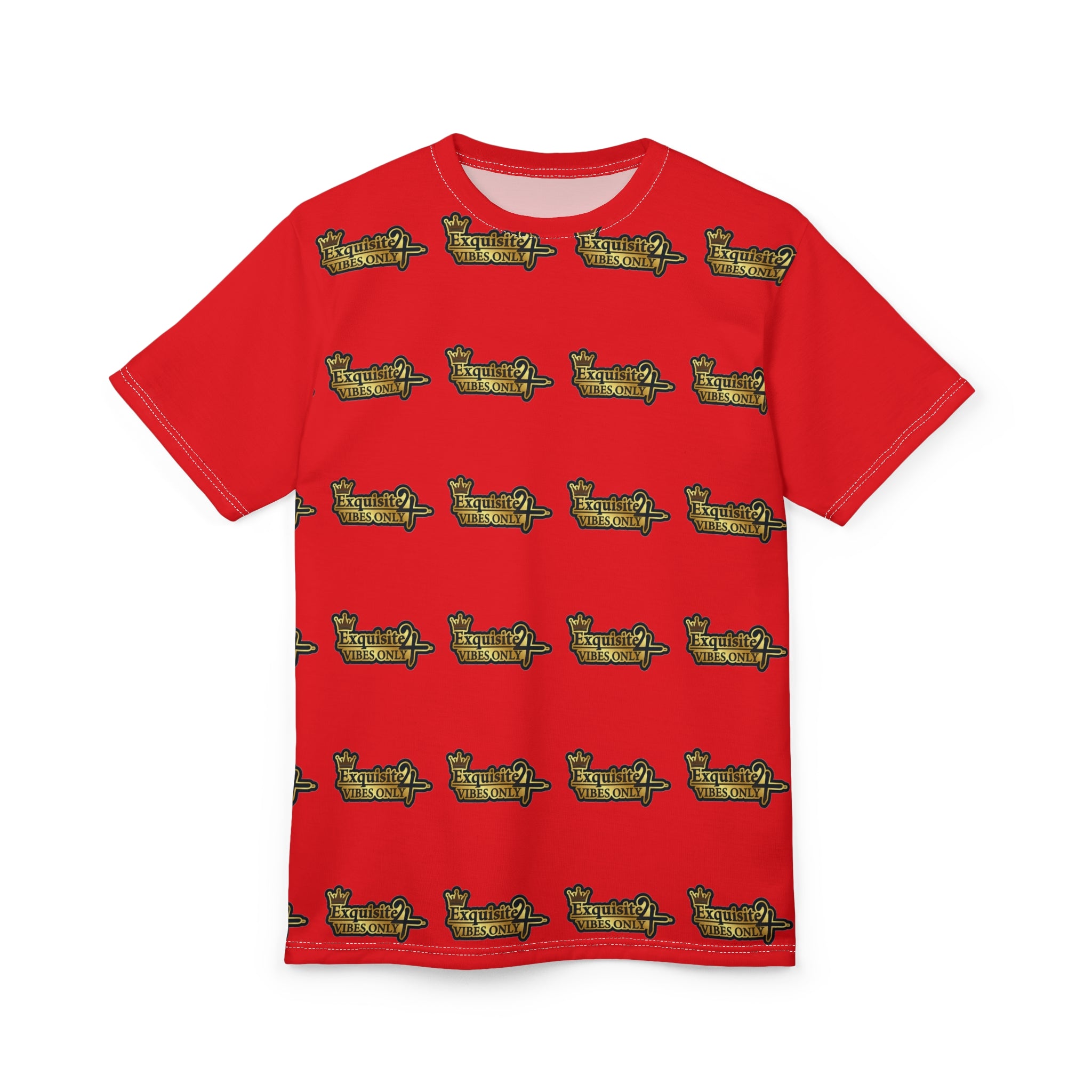 Exquisite 24 Vibes Only Gold Pattern Tee — Red All-Over Print T-Shirt