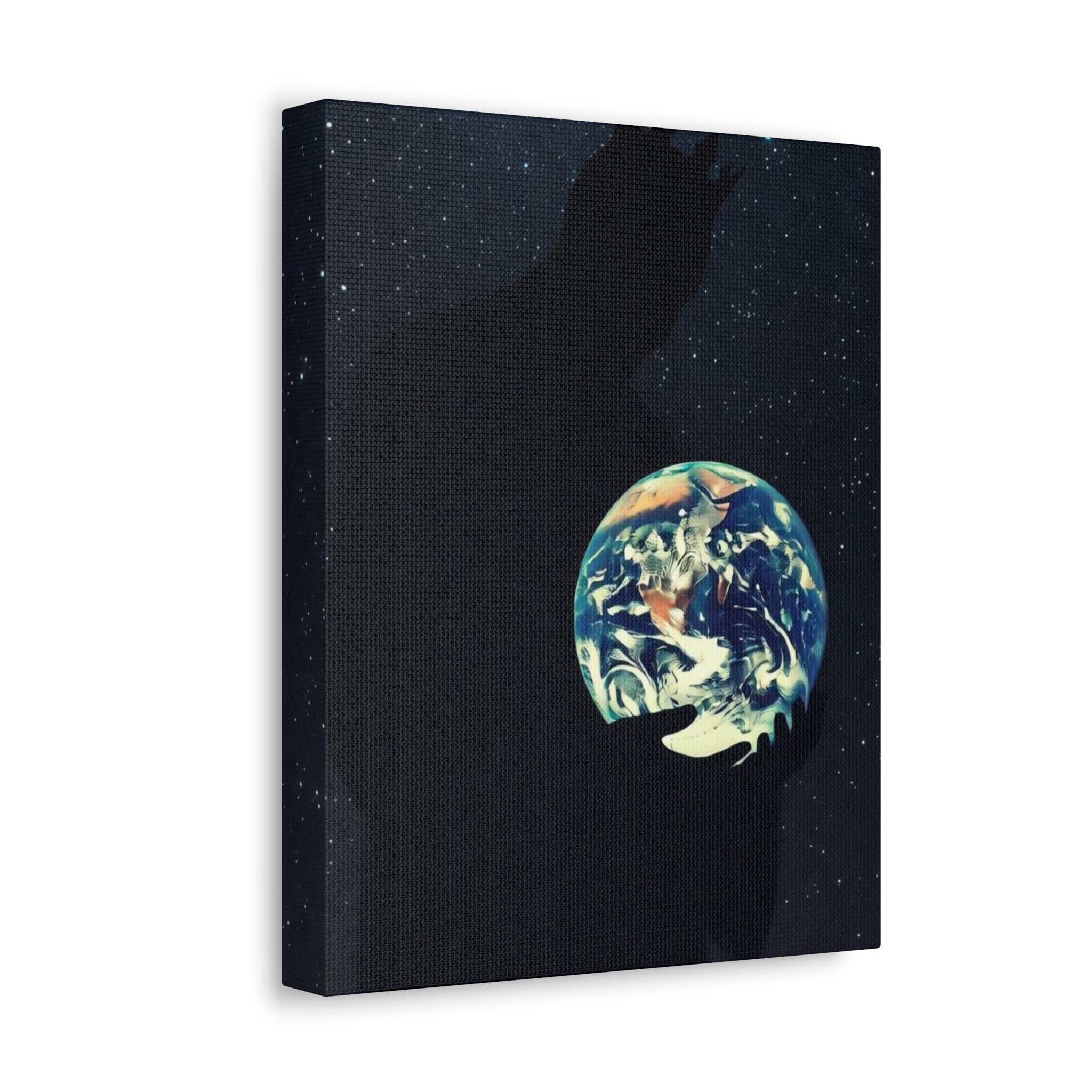 Earth Embrace Stretched Canvas — Cosmic Silhouette Wall Art