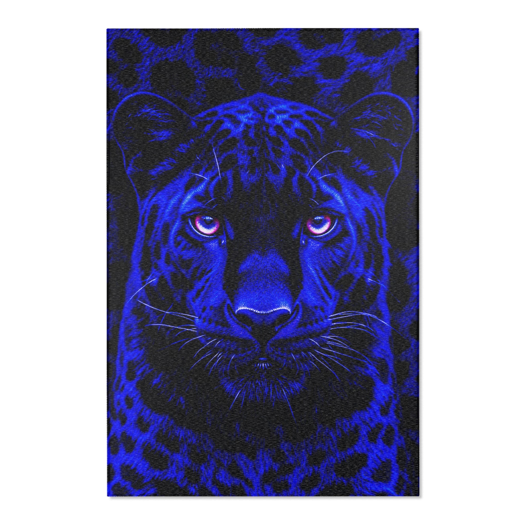 Blue Leopard Area Rug – Bold Neon Leopard Accent Rug for Living Room, Bedroom & Game Room