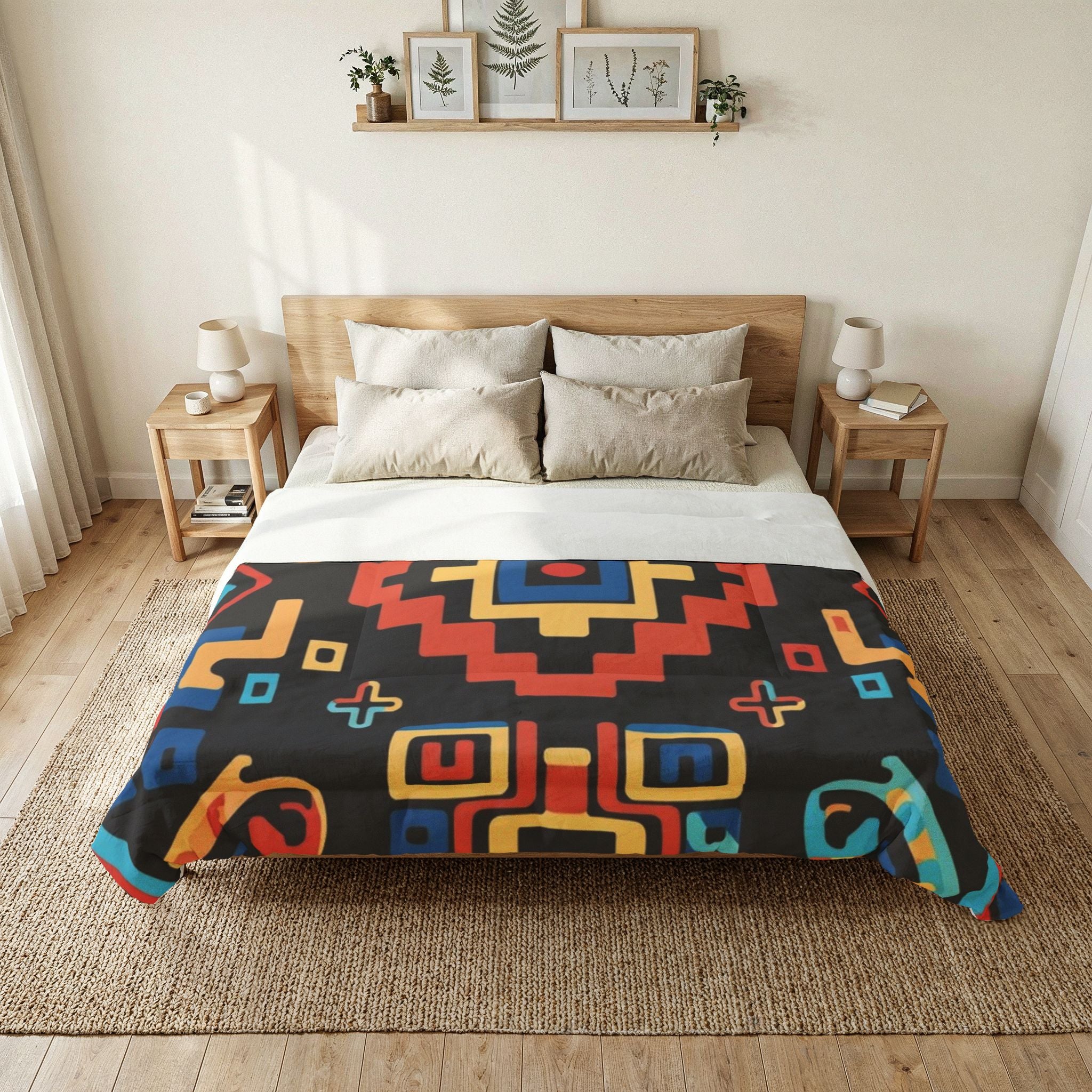 Bohemian Aztec Cotton Comforter – Colorful Geometric Quilt for Bedroom