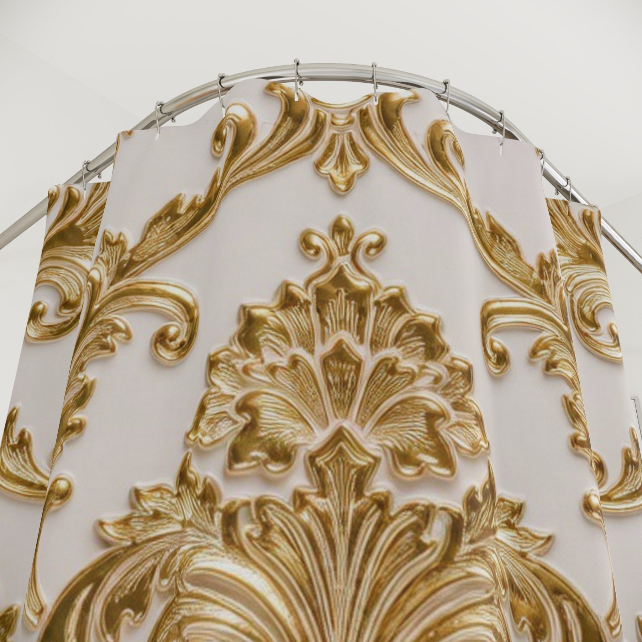 Ornate Gold Damask Shower Curtain – Vintage Baroque Bathroom Decor