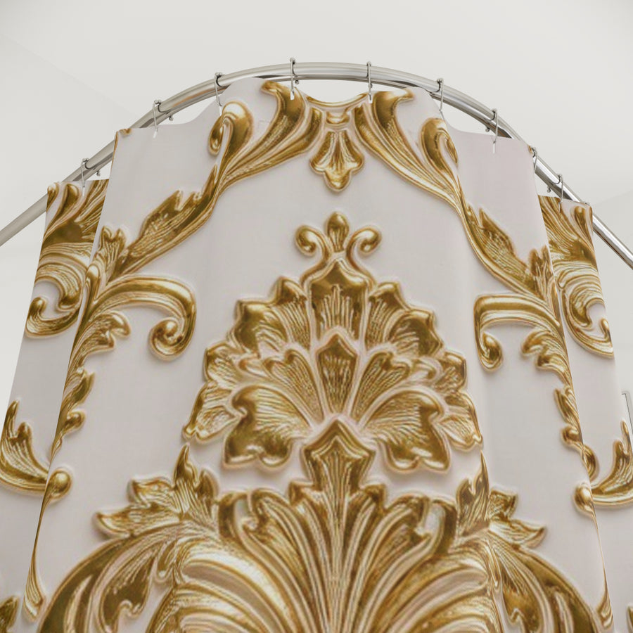 Ornate Gold Damask Shower Curtain – Vintage Baroque Bathroom Decor