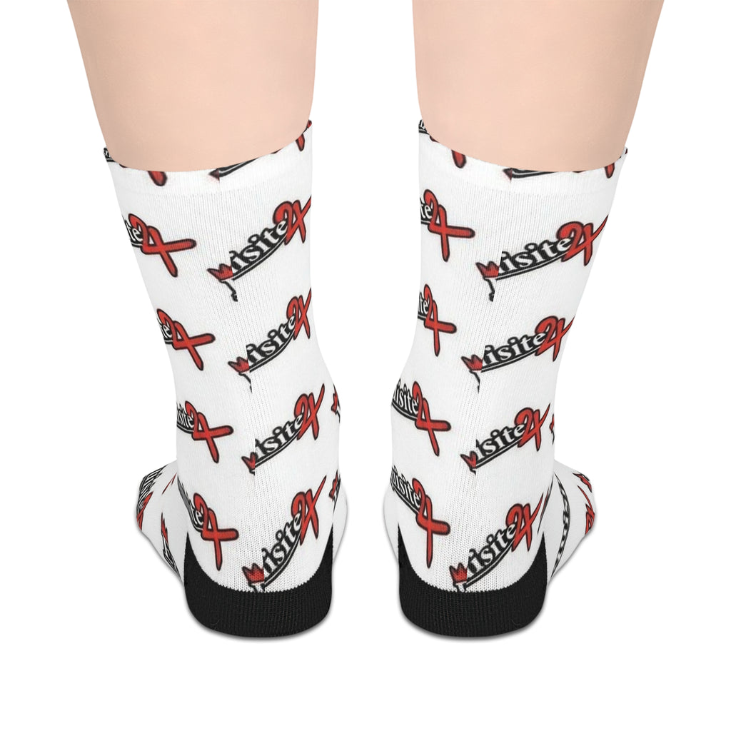 Exquisite 24 WhiteLogo Mid-Length Socks — Branded Streetwear Crew Socks