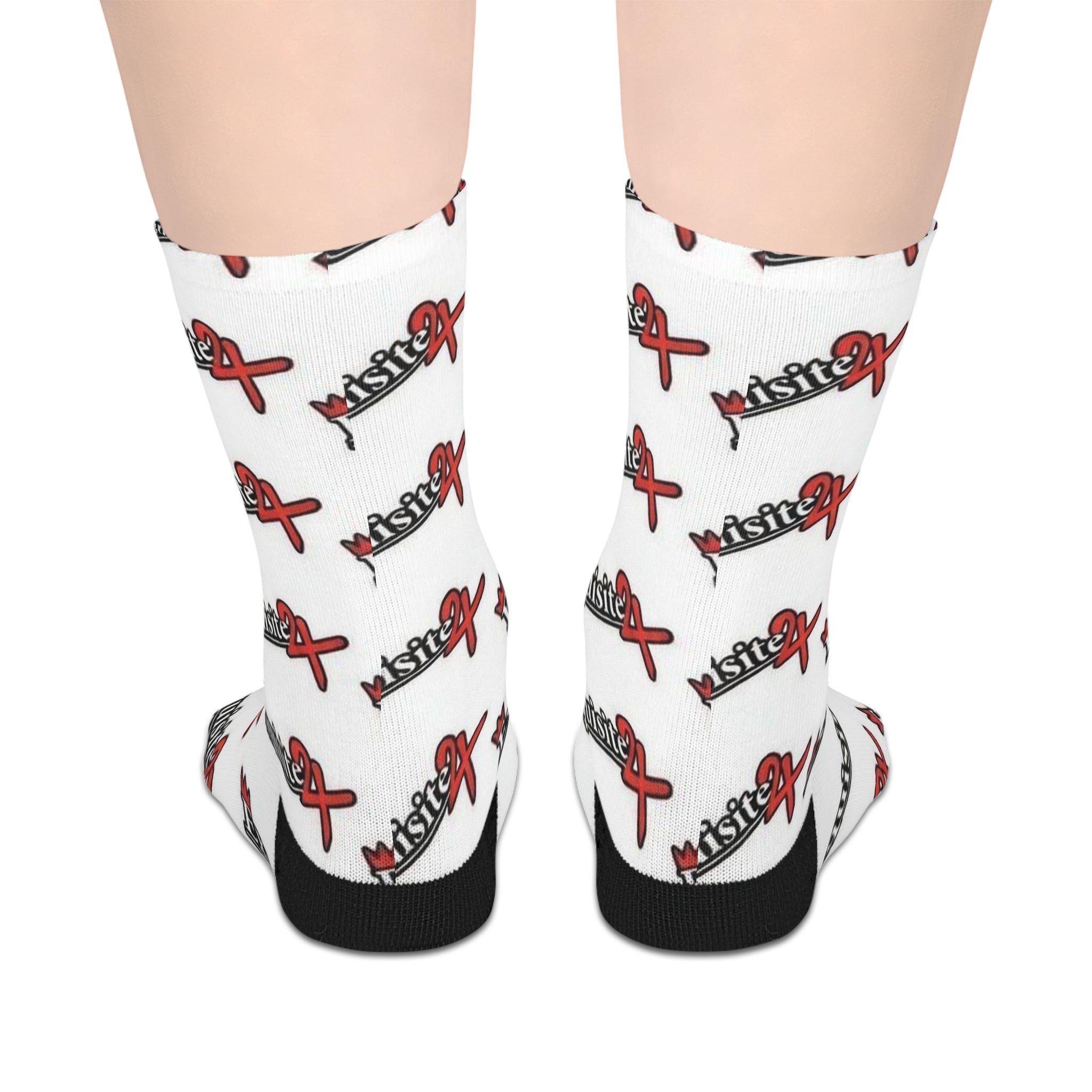 Exquisite 24 WhiteLogo Mid-Length Socks — Branded Streetwear Crew Socks