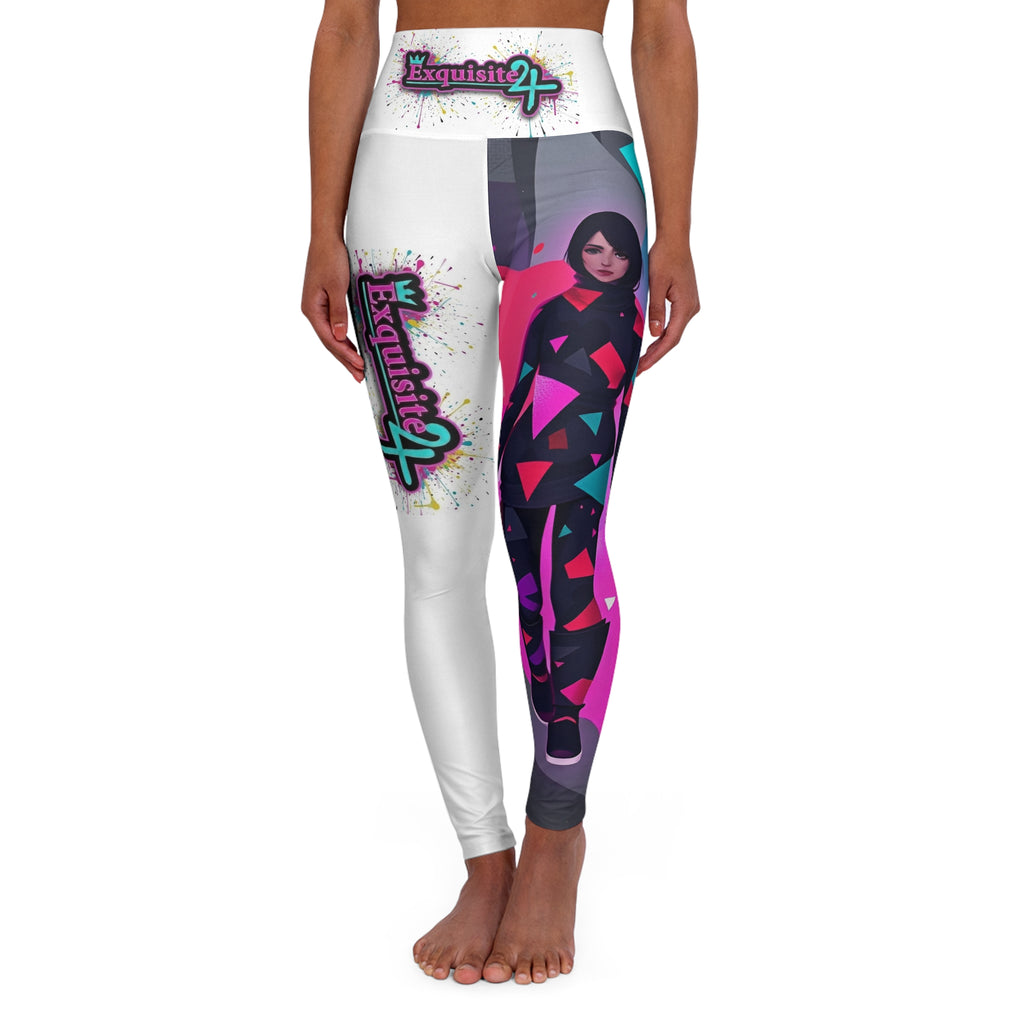 High-Waisted Yoga Leggings — Neon Geometric Dance Girl AOP