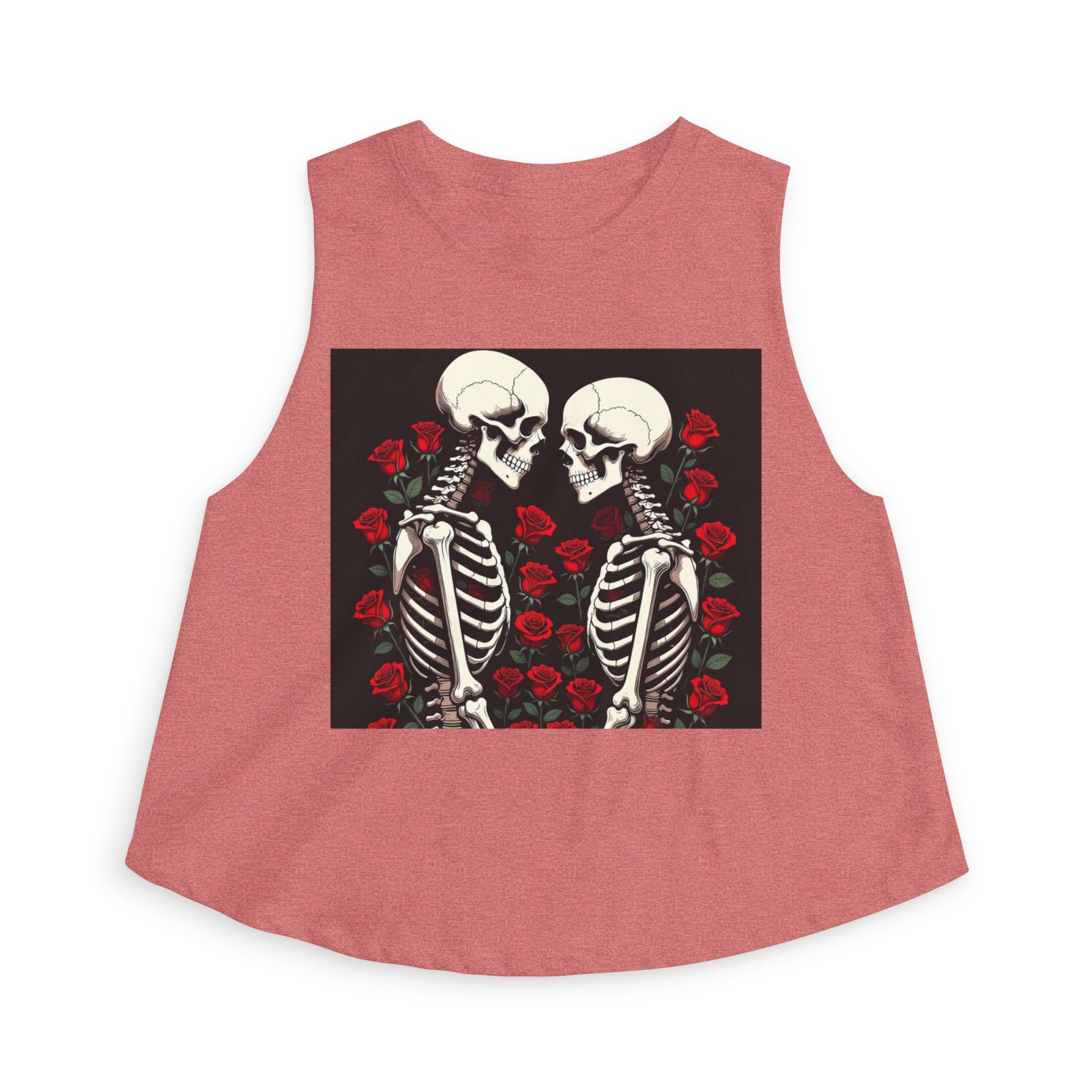 Skeleton Kiss Crop Top — Gothic Rose Couple Graphic Tank