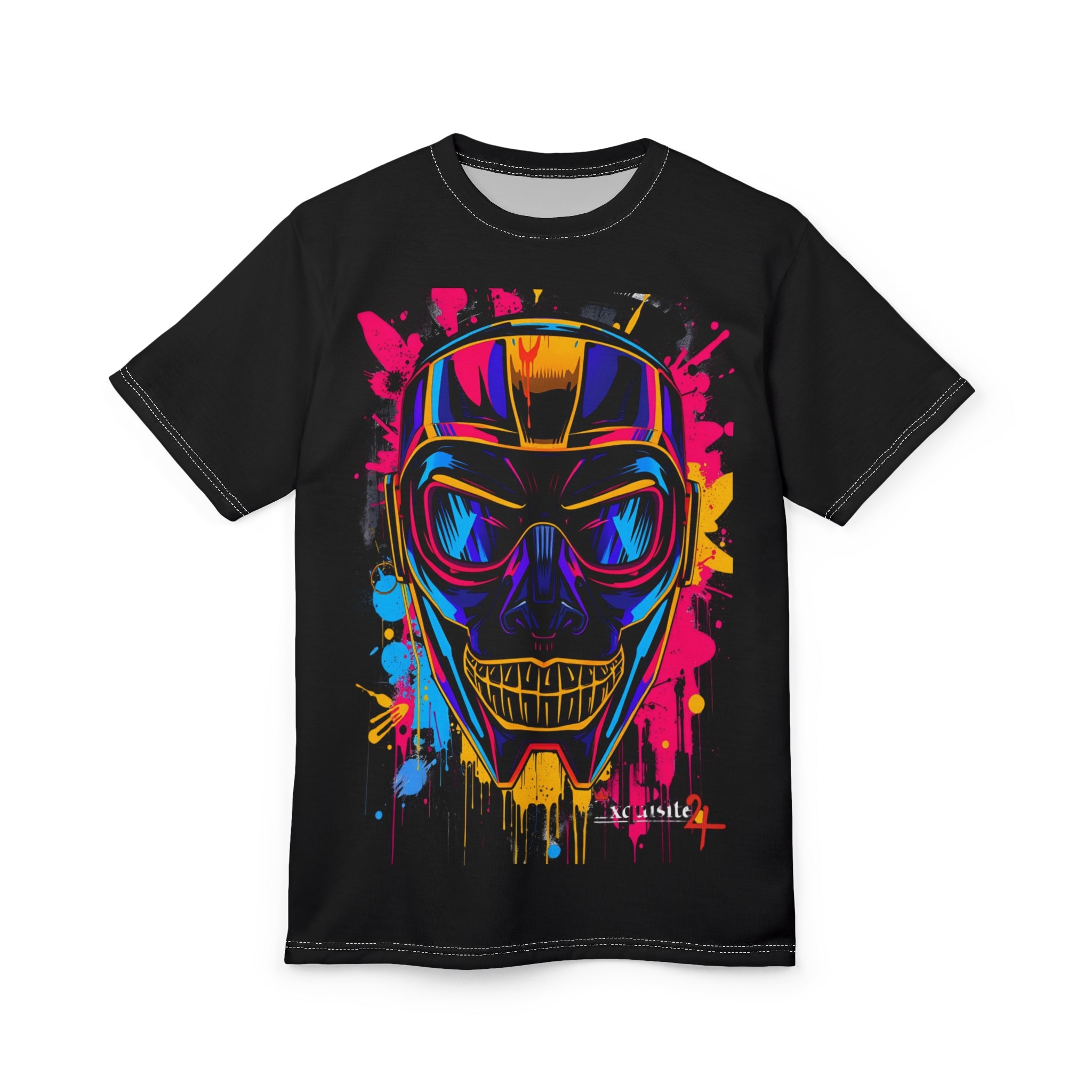 Neon Skull Helmet Tee - Colorful Graffiti Motorcycle Skull T‑Shirt