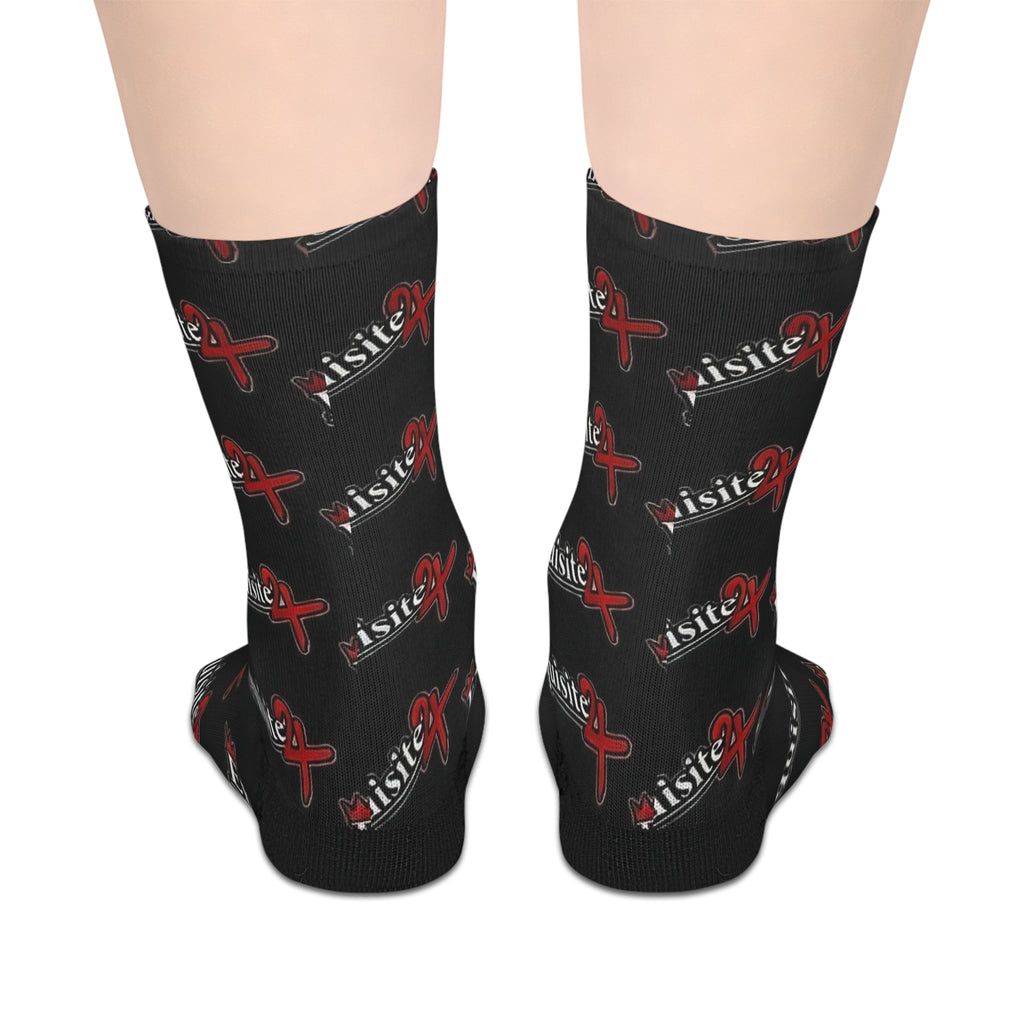 Exquisite 24 Black Logo Mid-Length Socks — Branded Streetwear Crew Socks
