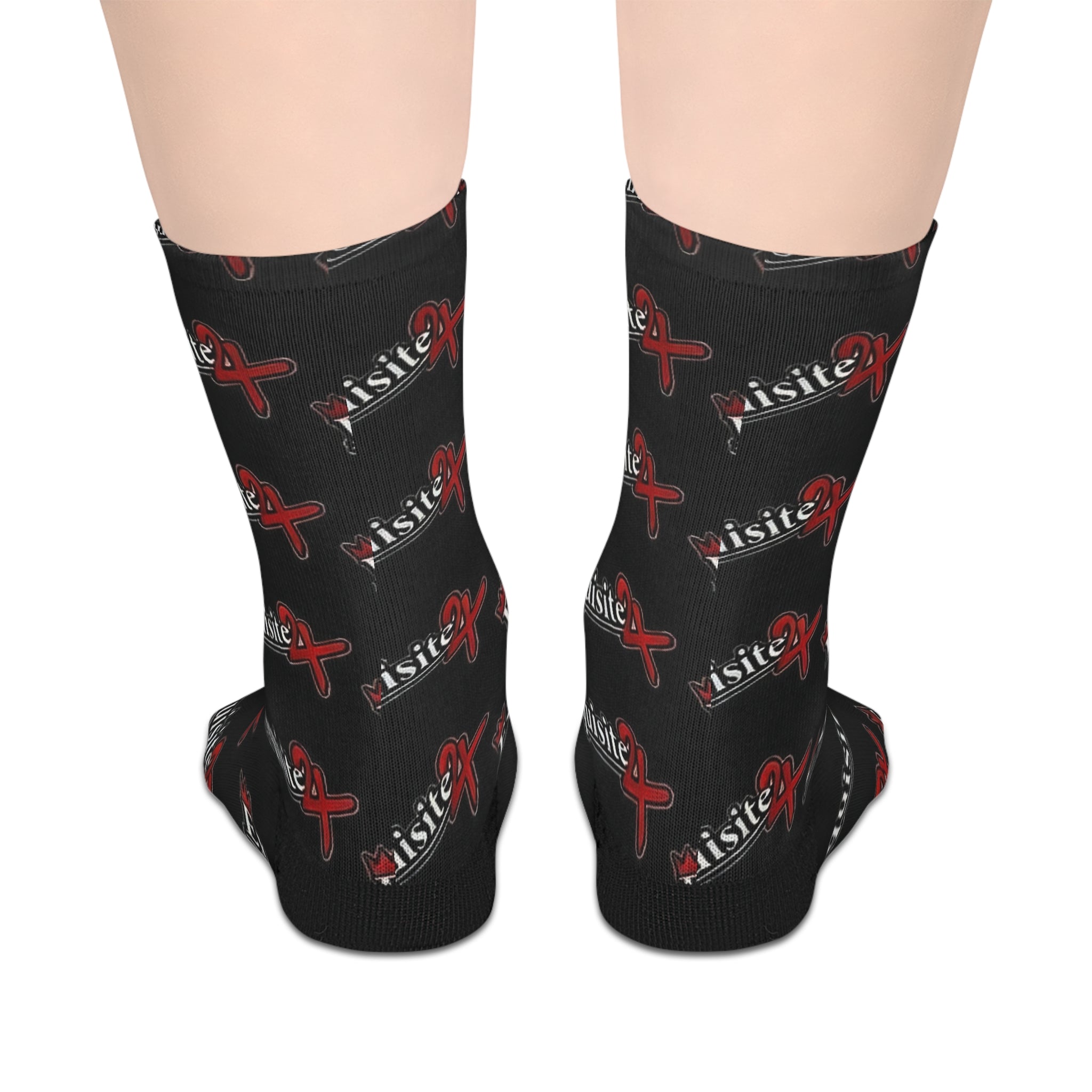 Exquisite 24 Black Logo Mid-Length Socks — Branded Streetwear Crew Socks