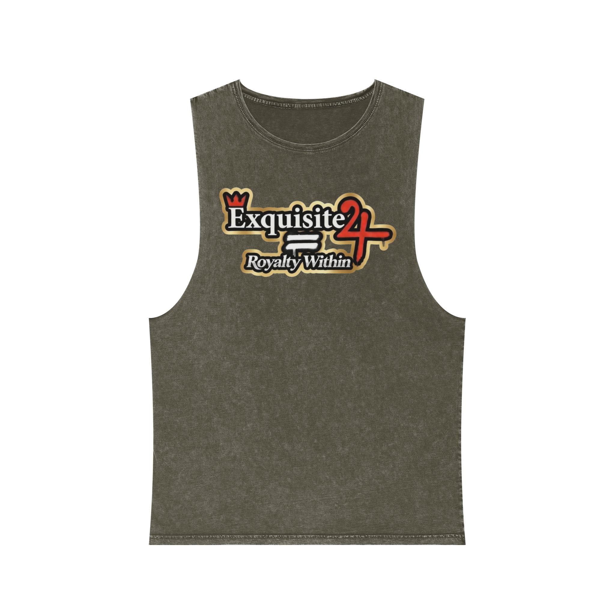 Exquisite 24 'Royalty Within' Stonewash Tank Top — Red Jewel & Blue Roses Graphic