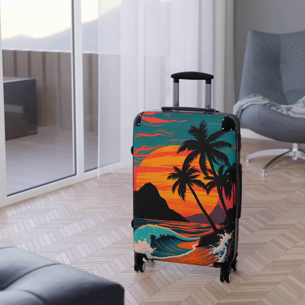 Tropical Sunset Suitcase – Palm Tree Beach Carry-On Luggage