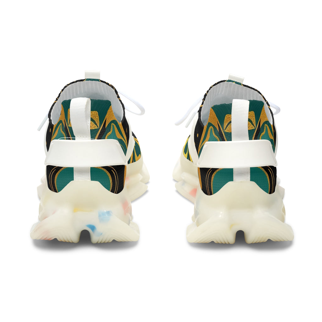 Women's Mesh Sneakers — Bold Abstract Green & Gold Athletic Shoes