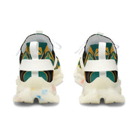 Women's Mesh Sneakers — Bold Abstract Green & Gold Athletic Shoes