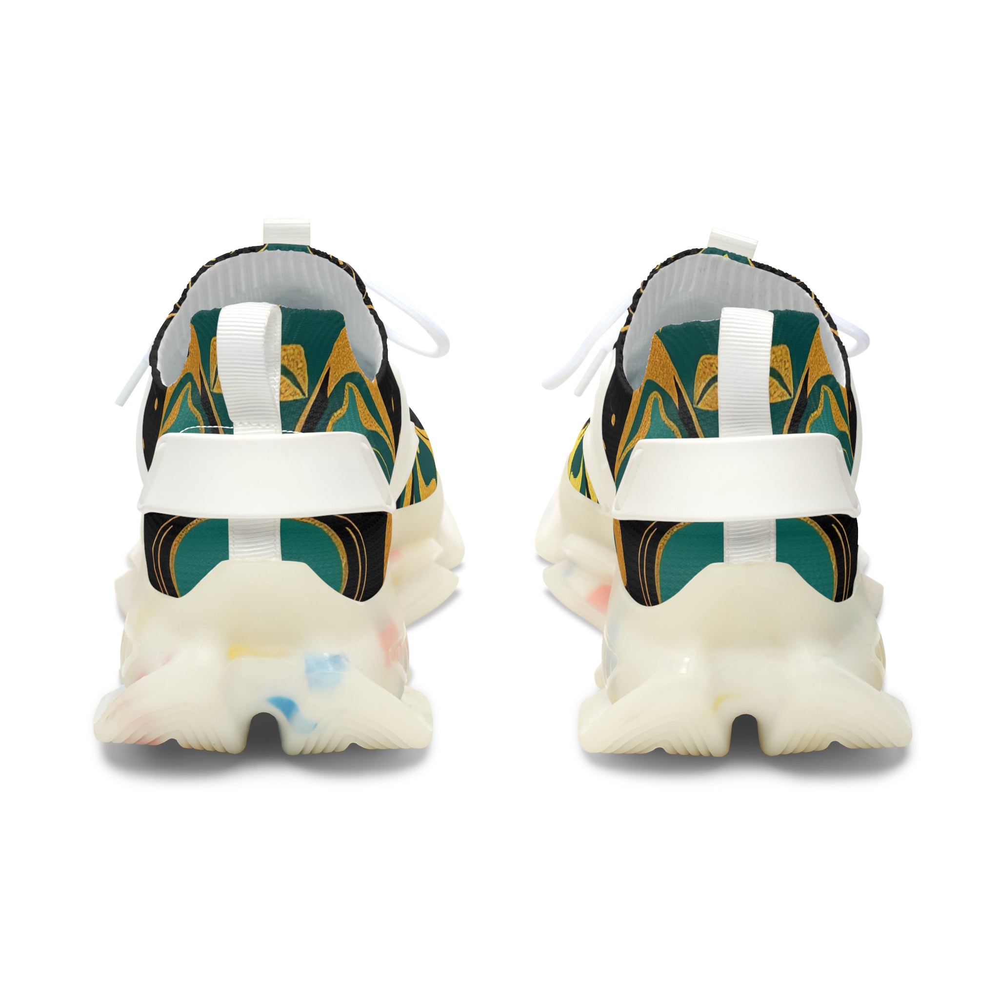 Women's Mesh Sneakers — Bold Abstract Green & Gold Athletic Shoes