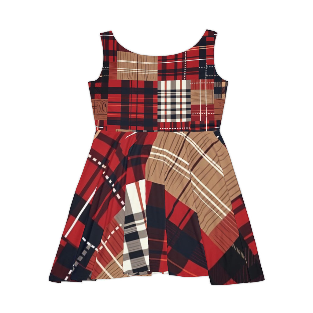 Red Plaid Skater Dress — Women's Festive Tartan A-Line Dress