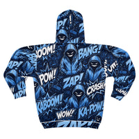 Blue Hoodie Graphic Comic-Style Zip Hoodie