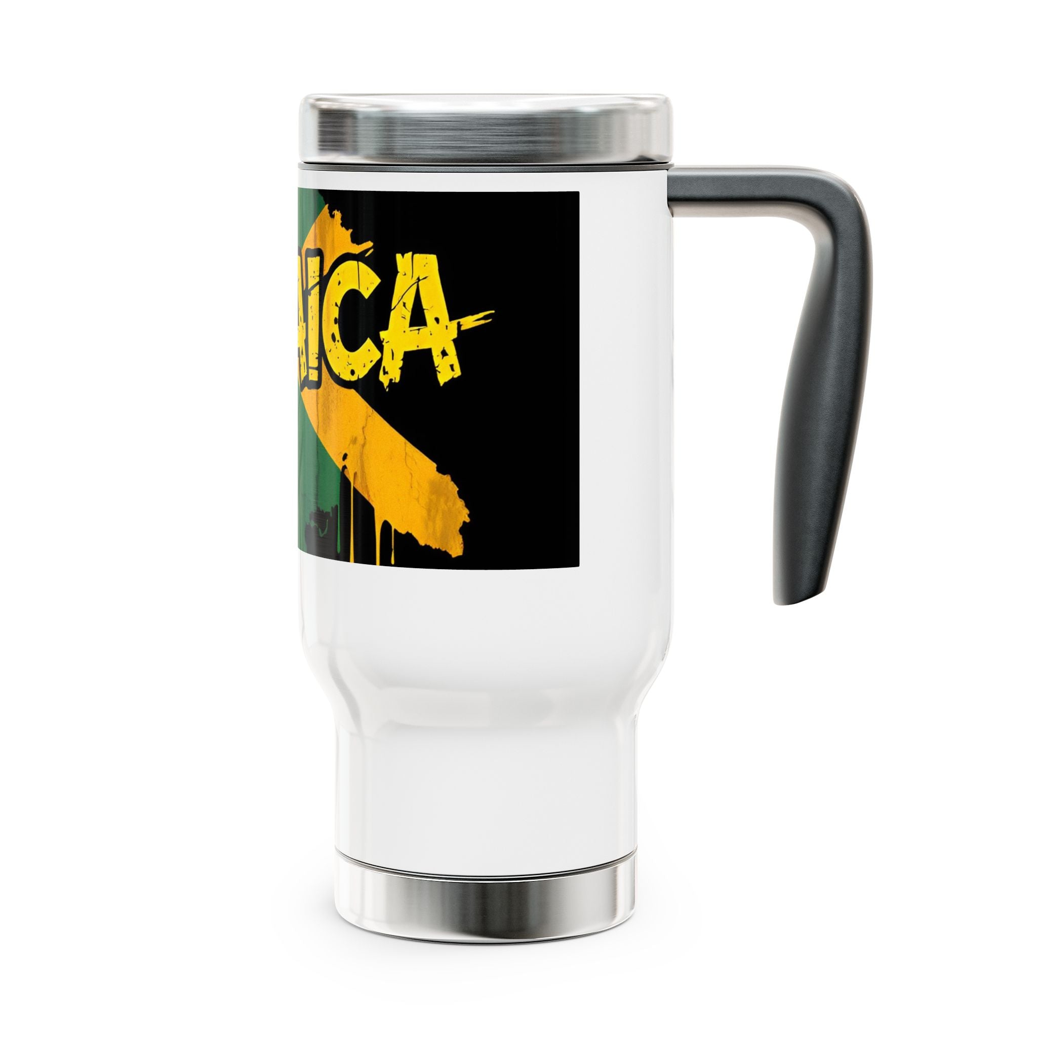 Jamaica Flag Stainless Steel Travel Mug – 14oz Insulated Coffee Tumbler with Handle