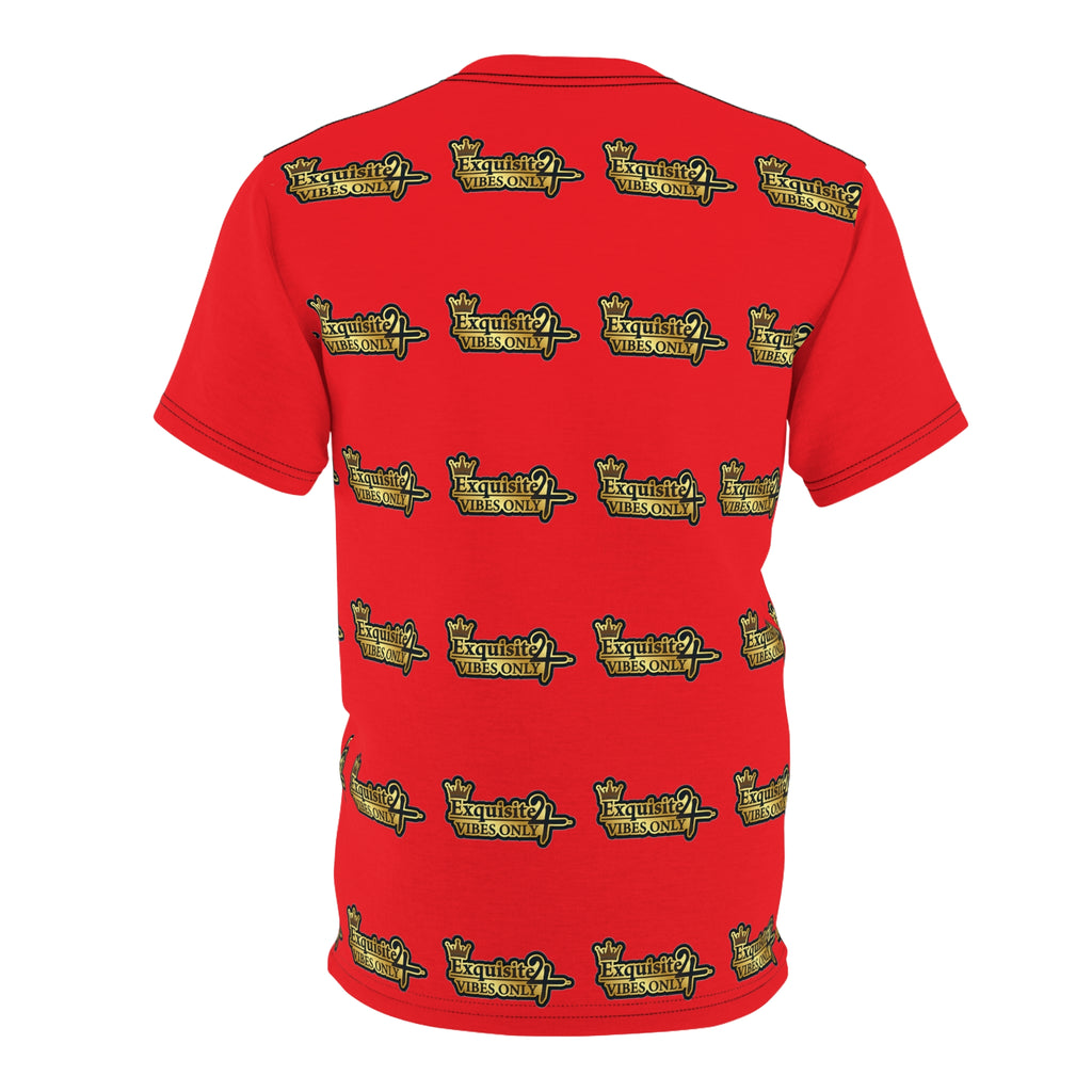 Exquisite 24 Vibes Only Gold Pattern Tee — Red All-Over Print T-Shirt