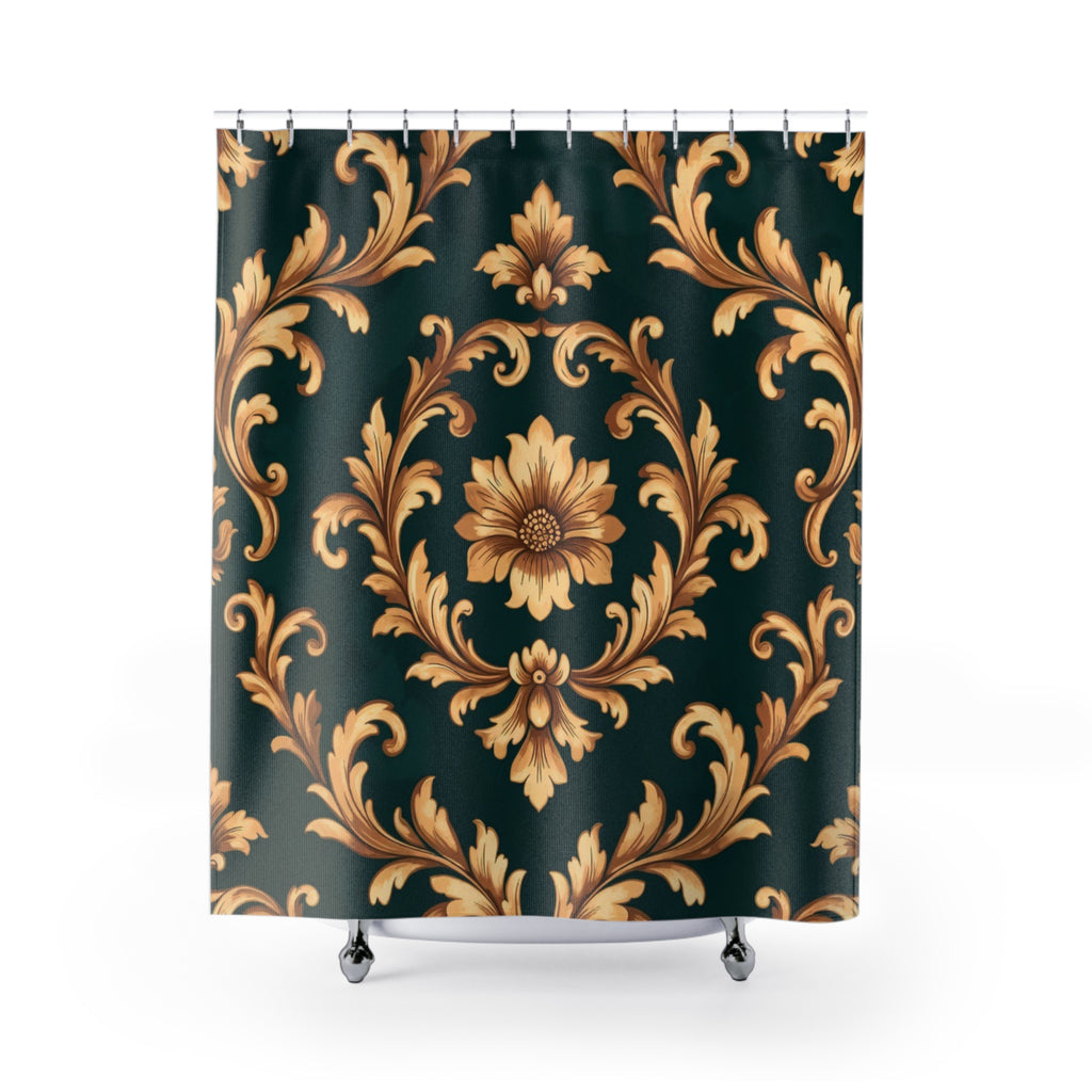 Baroque Floral Shower Curtain — Gold Damask