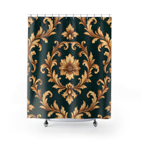 Baroque Floral Shower Curtain — Gold Damask