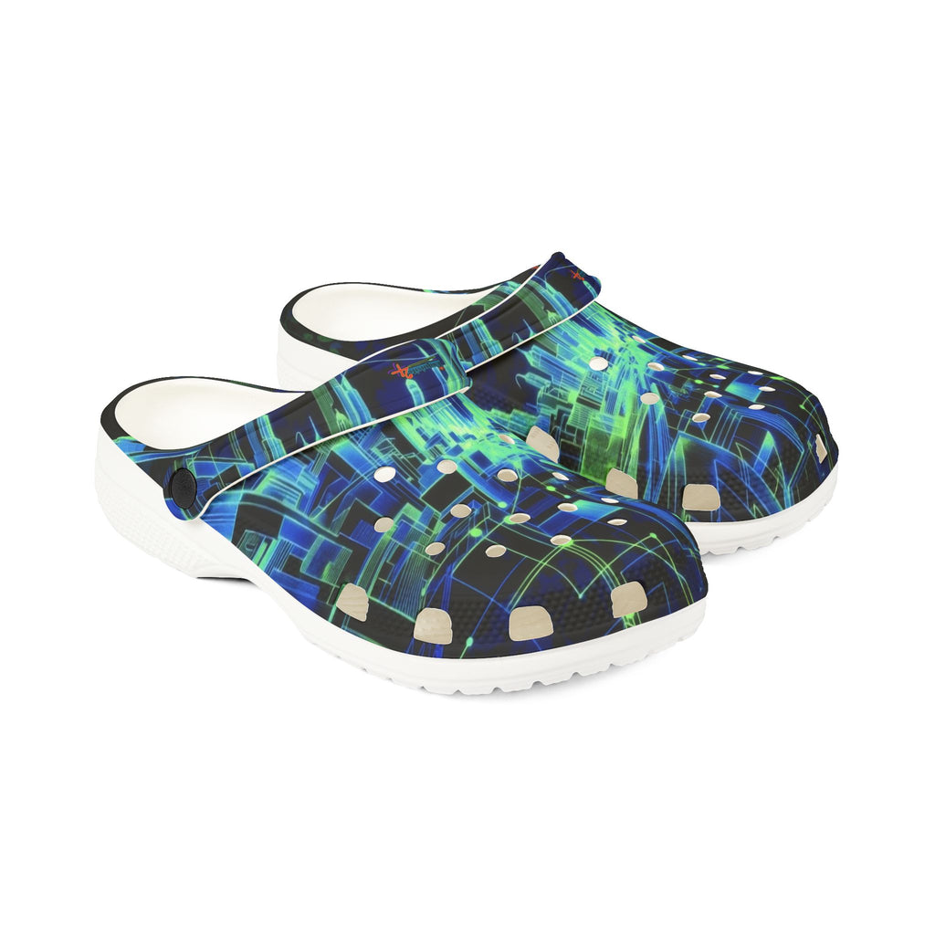 Blue Green Abstract Tech Pattern EVA Foam Clogs