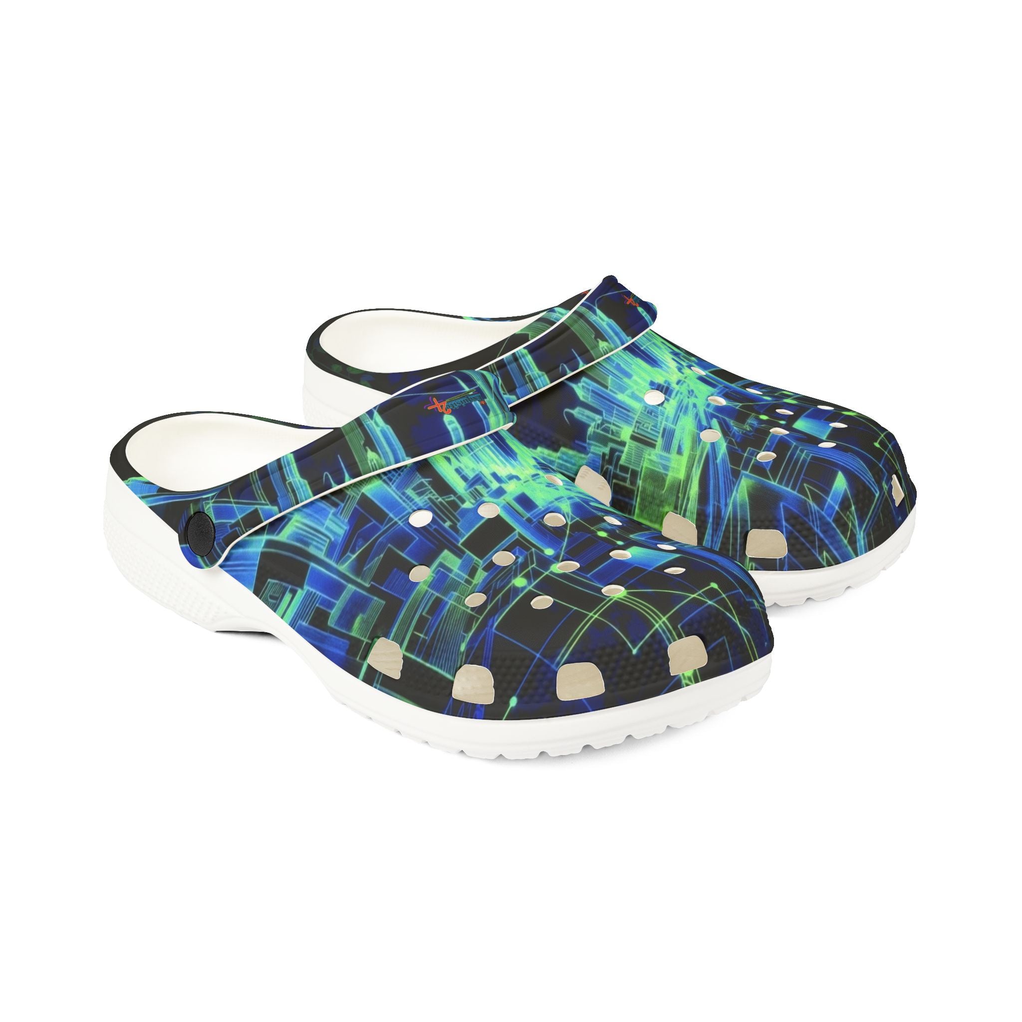 Blue Green Abstract Tech Pattern EVA Foam Clogs