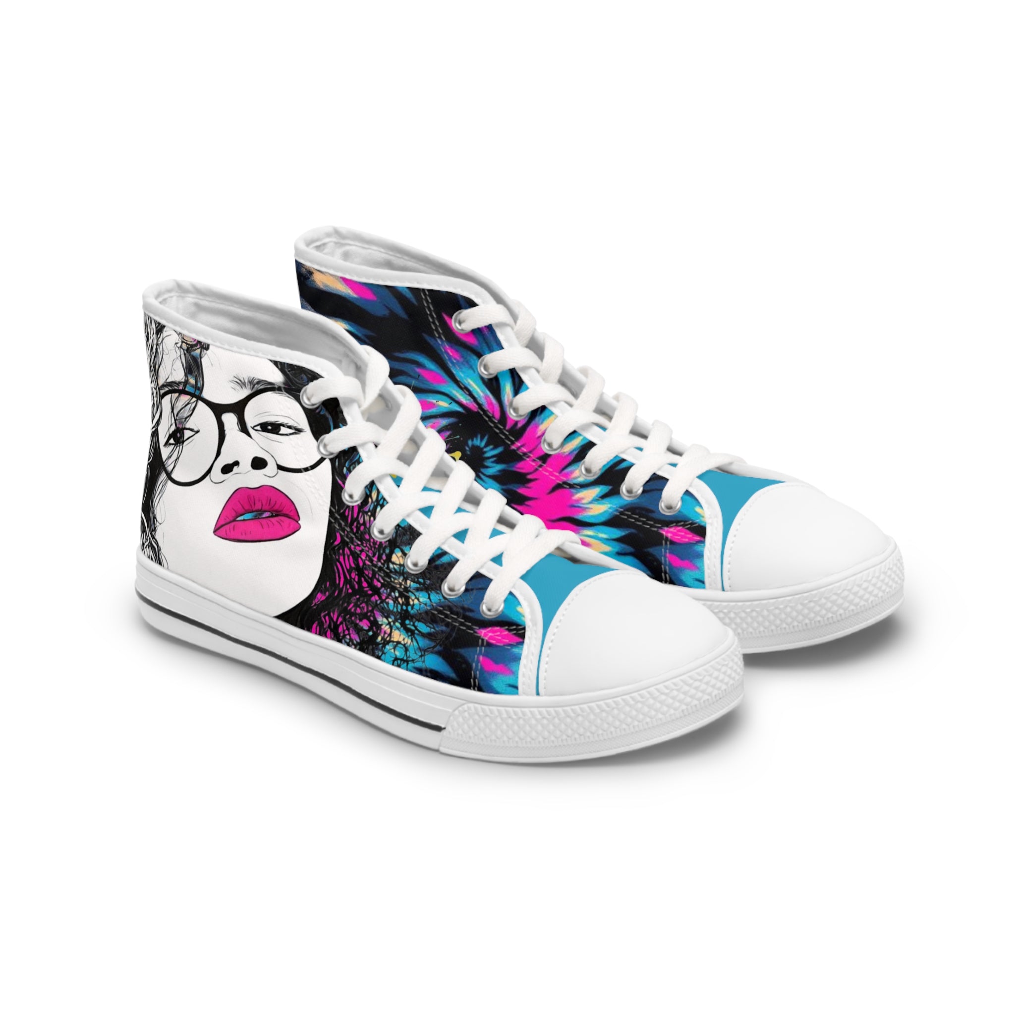 Women's High Top Portrait Pink & Blue Tie Dye Sneakers
