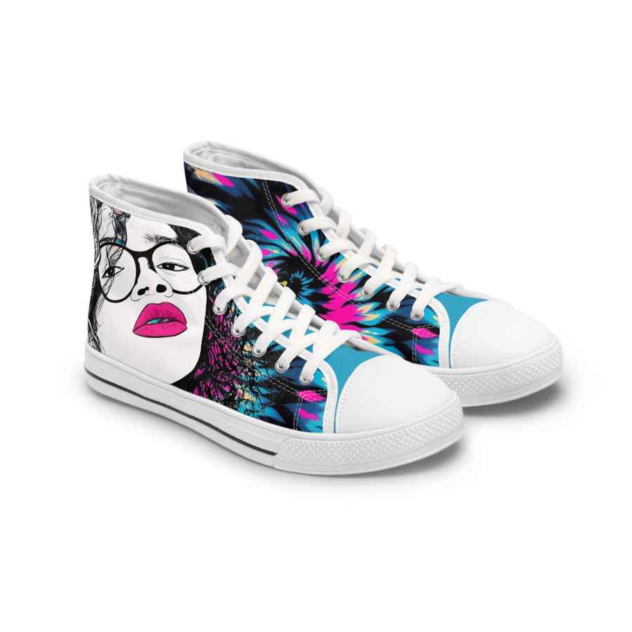 Women's High Top Portrait Pink & Blue Tie Dye Sneakers