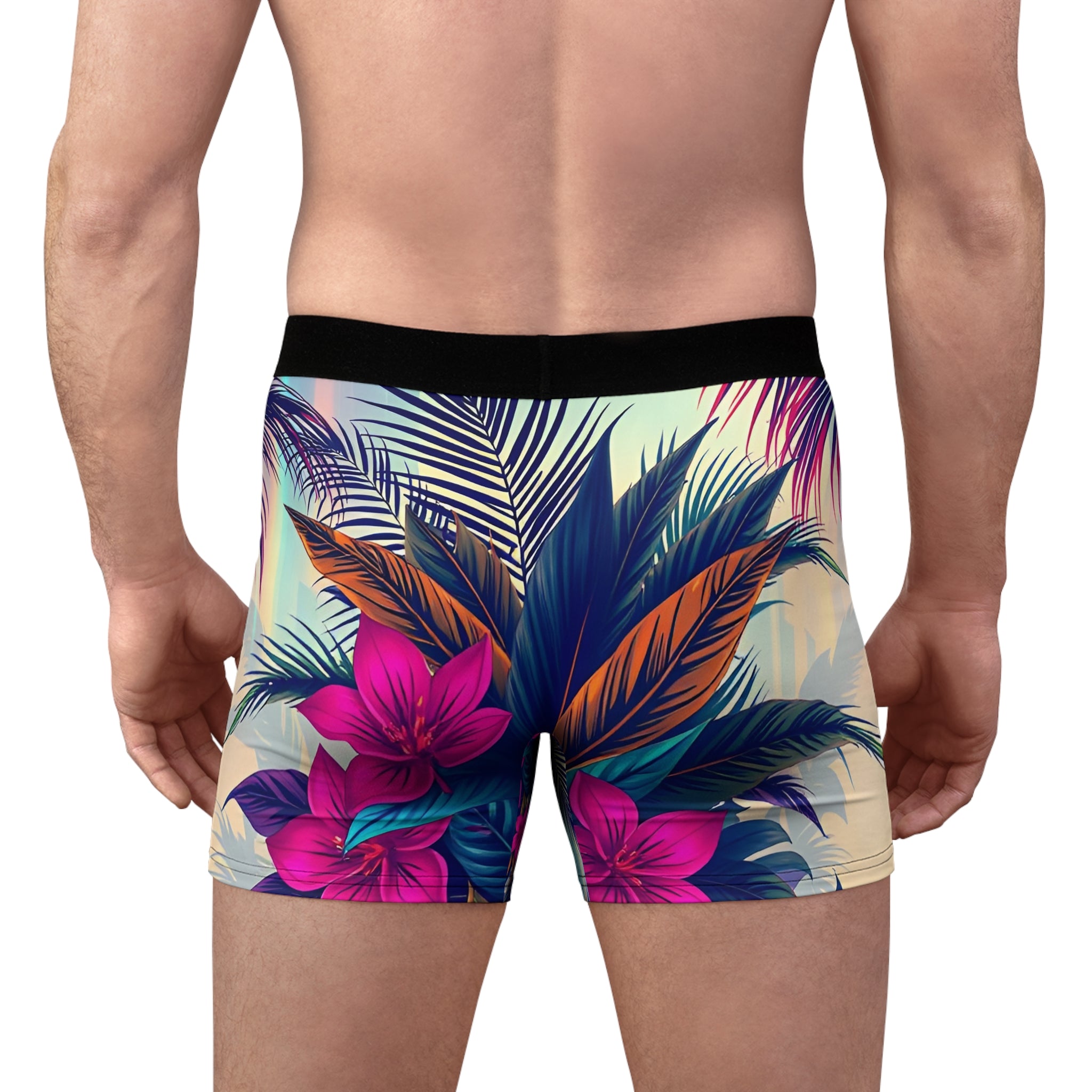 Tropical Floral Boxer Briefs — Vibrant Palm & Hibiscus All-Over Print
