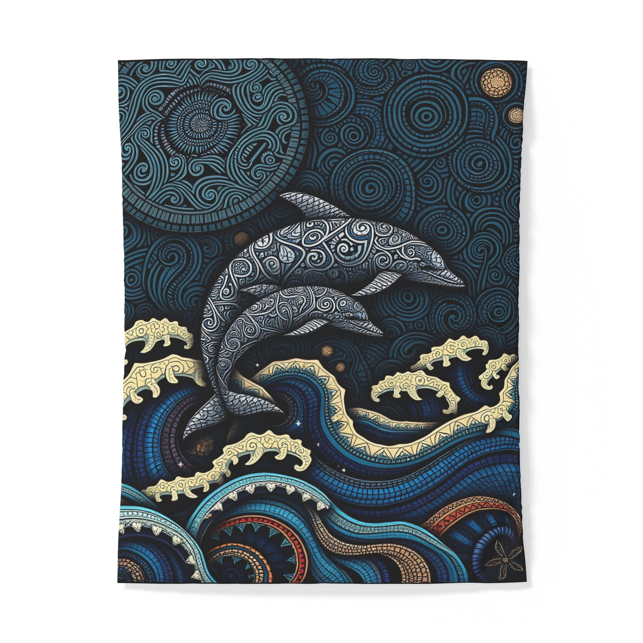 Dolphin Waves Duvet Cover — Nautical Boho Cotton Bedding
