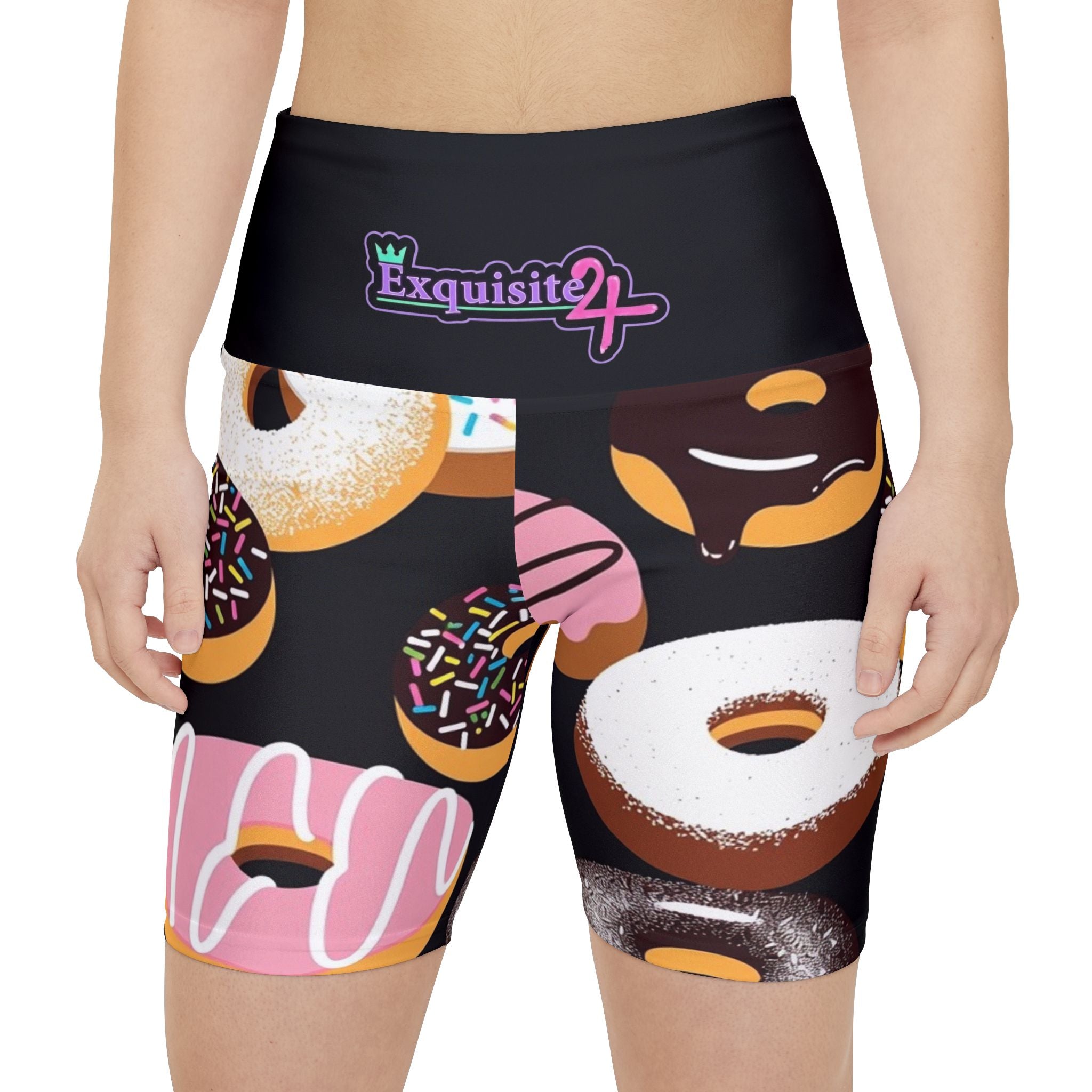 Donut Print Women's Workout Shorts - Colorful Dessert Activewear