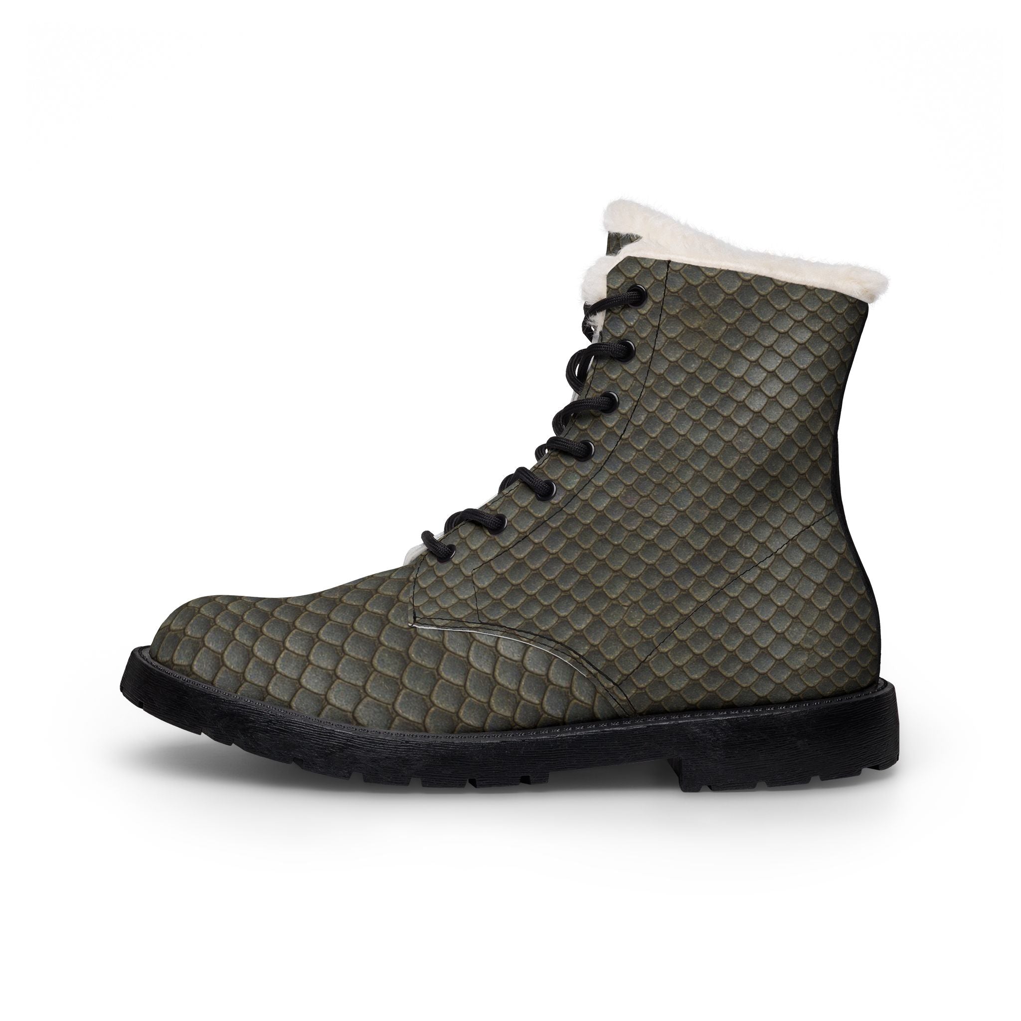 Women's Gray Quilt Print Leather Fur-Lined Boots