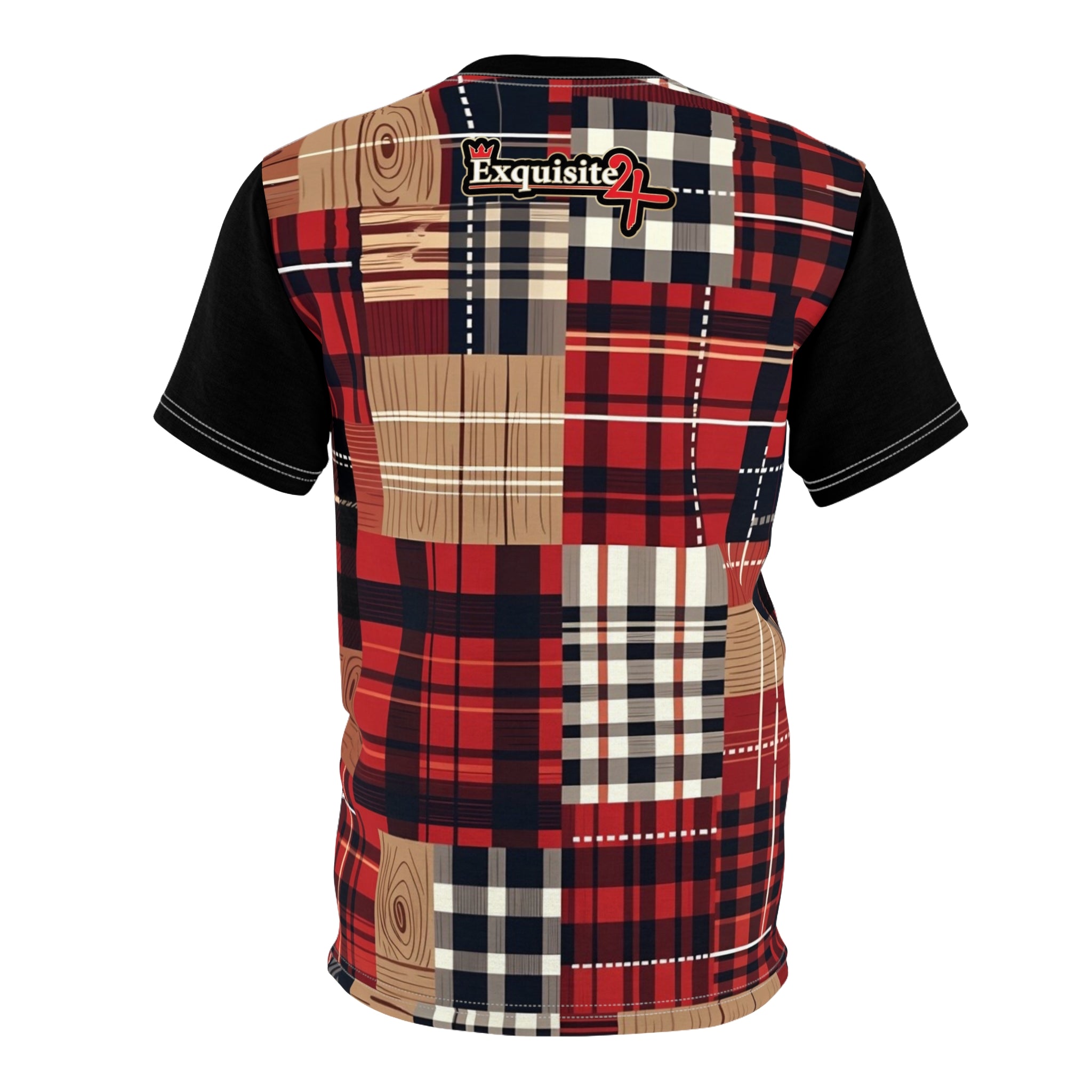 Exquisite 24 Plaid Patchwork Tee — Red Plaid All-Over Print Shirt