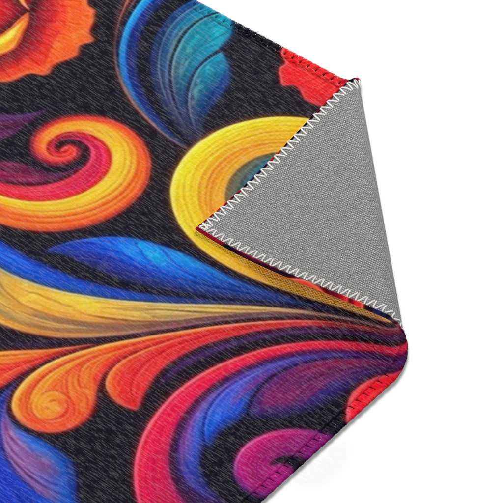 Vibrant Floral Swirl Area Rug — Colorful Rose Accent Rug