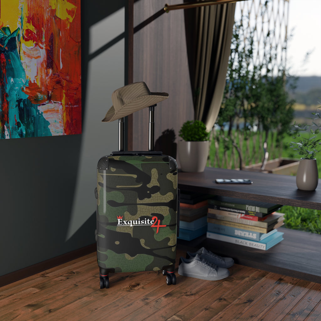 Camo Carry-On Suitcase with "Exquisite 24" Logo – Compact Spinner Luggage