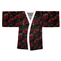 Rose Pattern Kimono Robe — Dark Floral Lounge Wrap