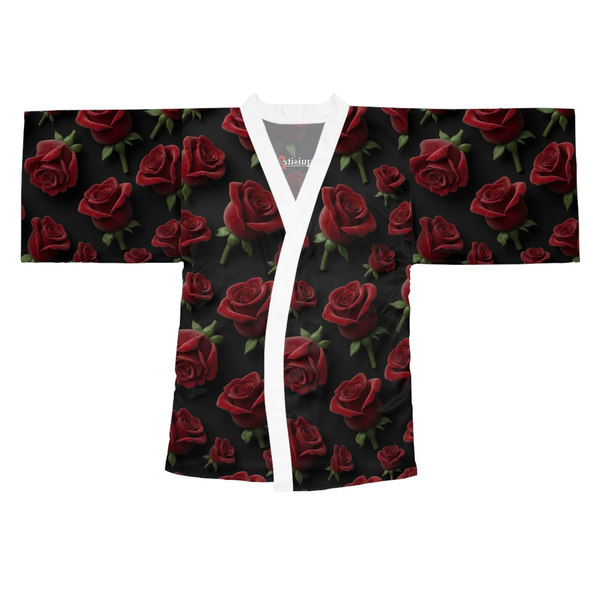 Rose Pattern Kimono Robe — Dark Floral Lounge Wrap