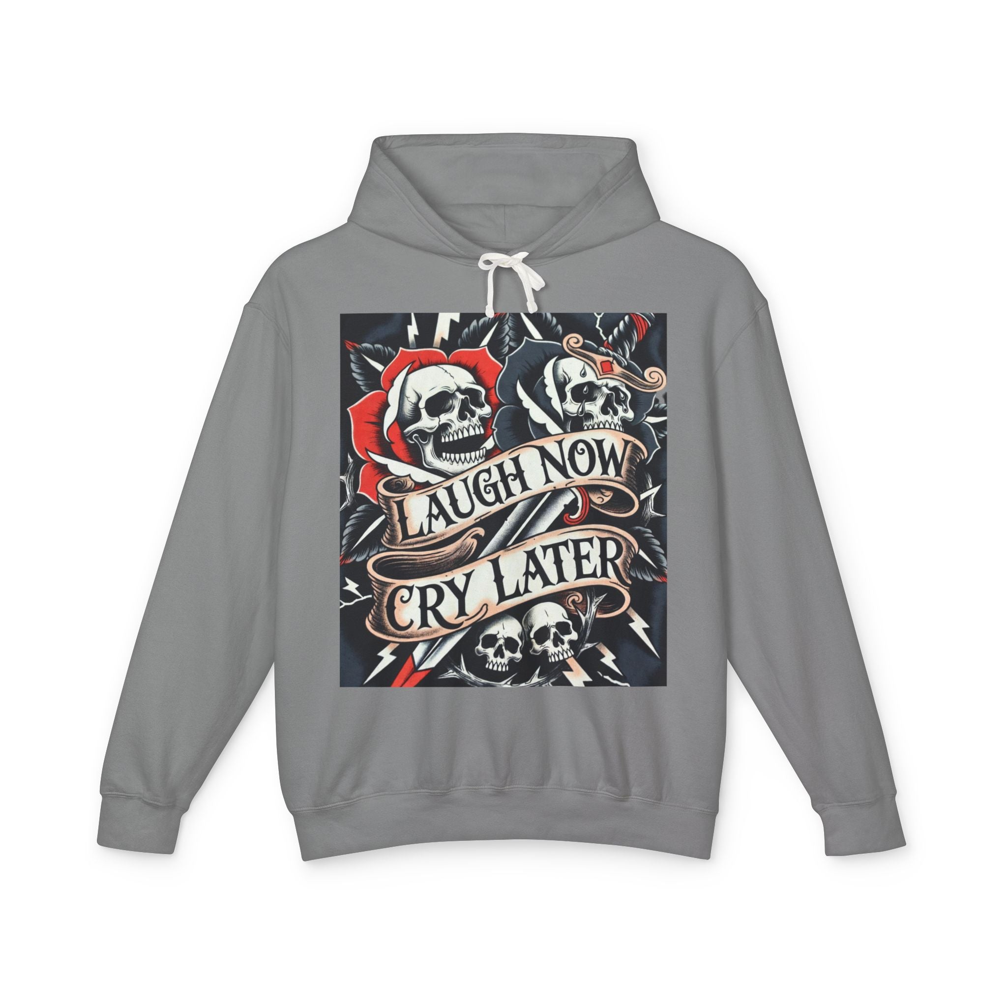 Laugh Now Cry Later Skull Hoodie — Vintage Rose Graphic