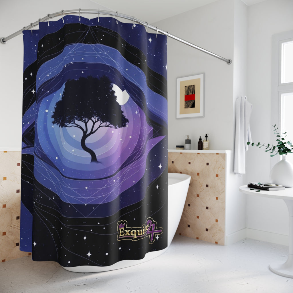 Mystic Night Tree Shower Curtain — Celestial Galaxy Bathroom Decor