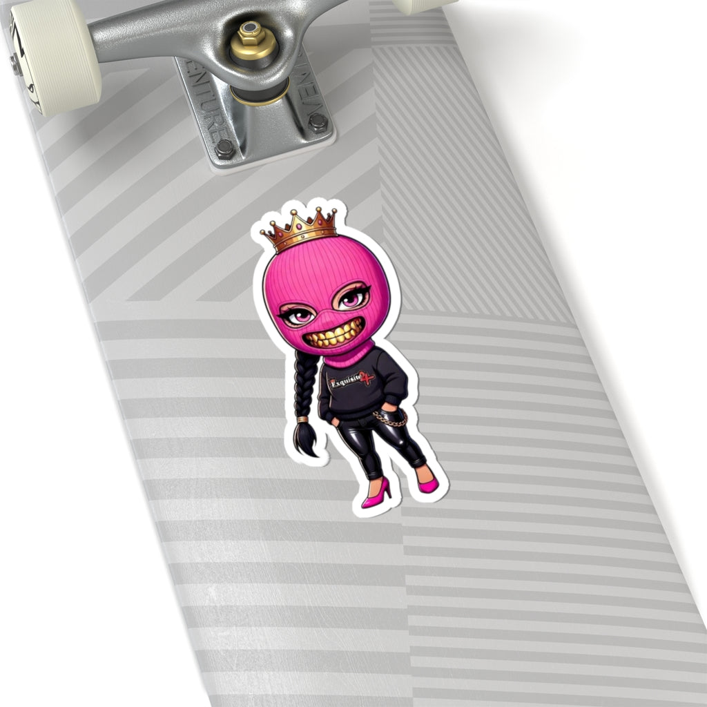 Queen Mask Sticker — Pink Balaclava Girl Kiss-Cut Decal