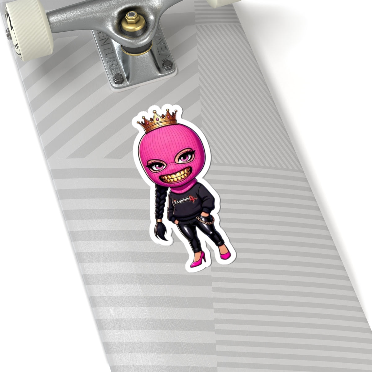 Queen Mask Sticker — Pink Balaclava Girl Kiss-Cut Decal