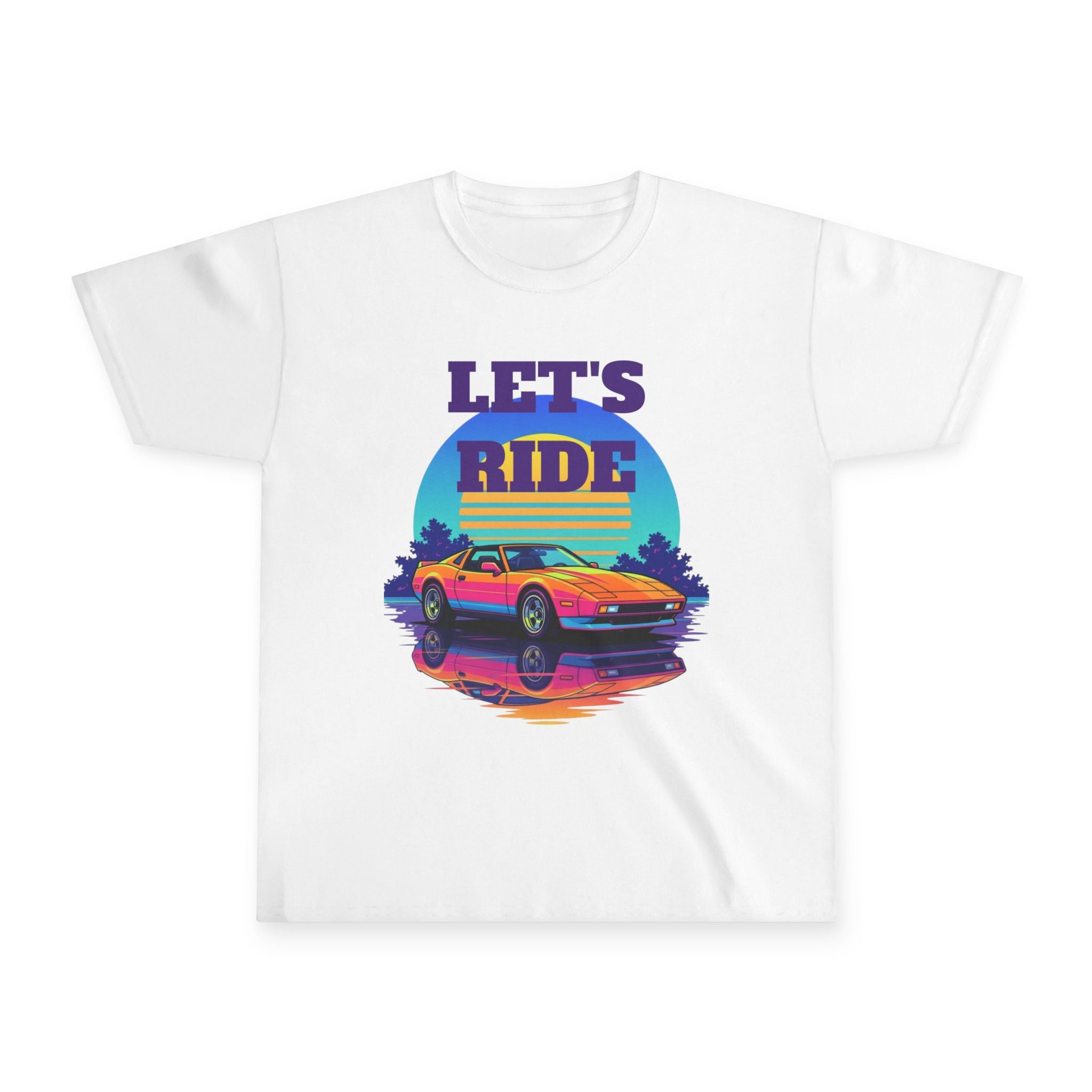 Kids Retro Sports Car Tee – "Let’s Ride" Vintage Sunset Graphic