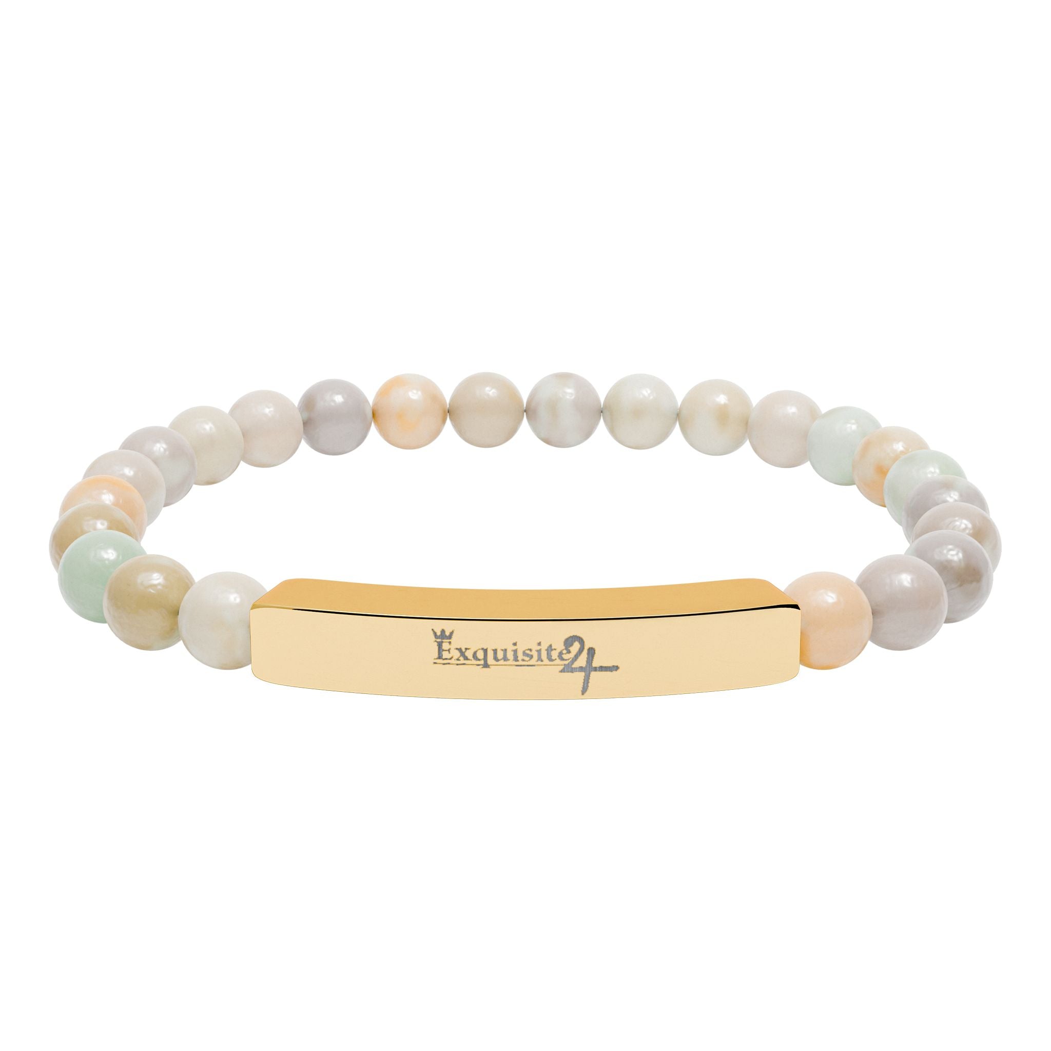 Exquisite 24 Engraved Natural Stone Bead Bar Bracelet