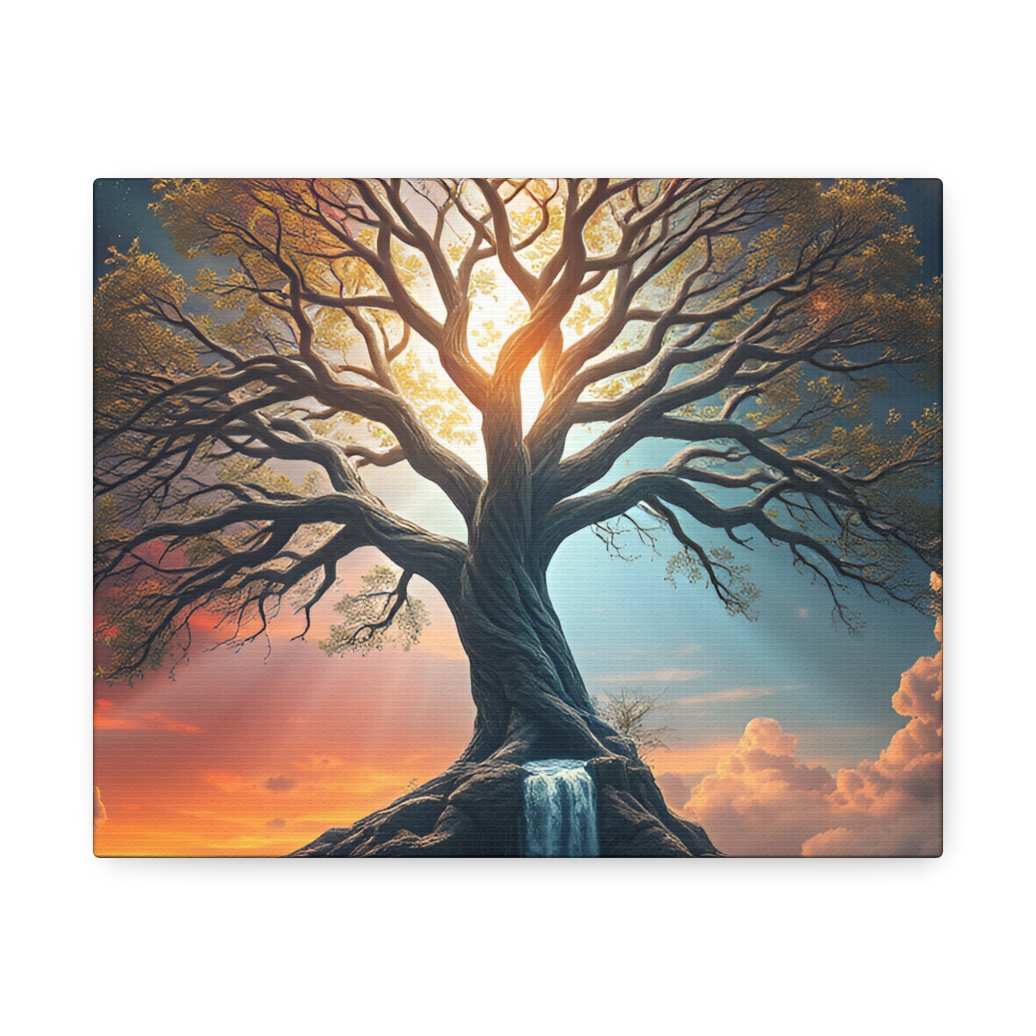 Tree of Light Stretched Canvas Wall Art – Inspirational Fantasy Landscape