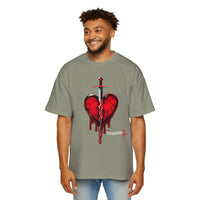 Oversized Graphic Tee — Bleeding Heart with Sword Design