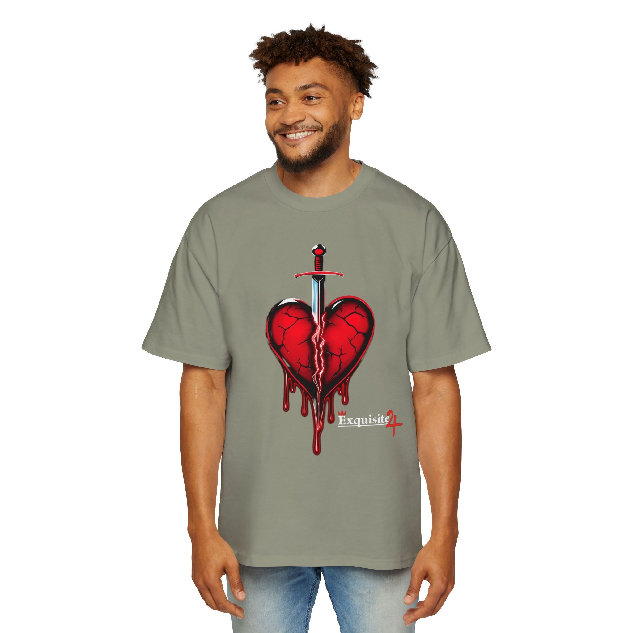 Oversized Graphic Tee — Bleeding Heart with Sword Design