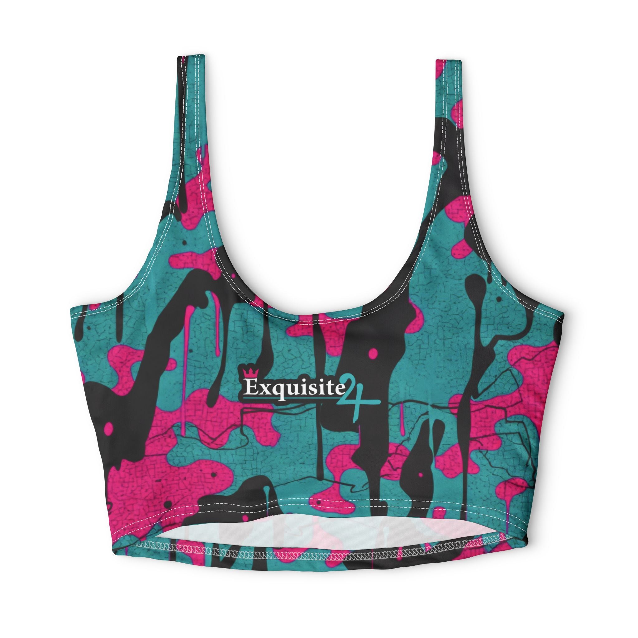 Pink Teal Camo 'Exquisite 24' Sports Bra