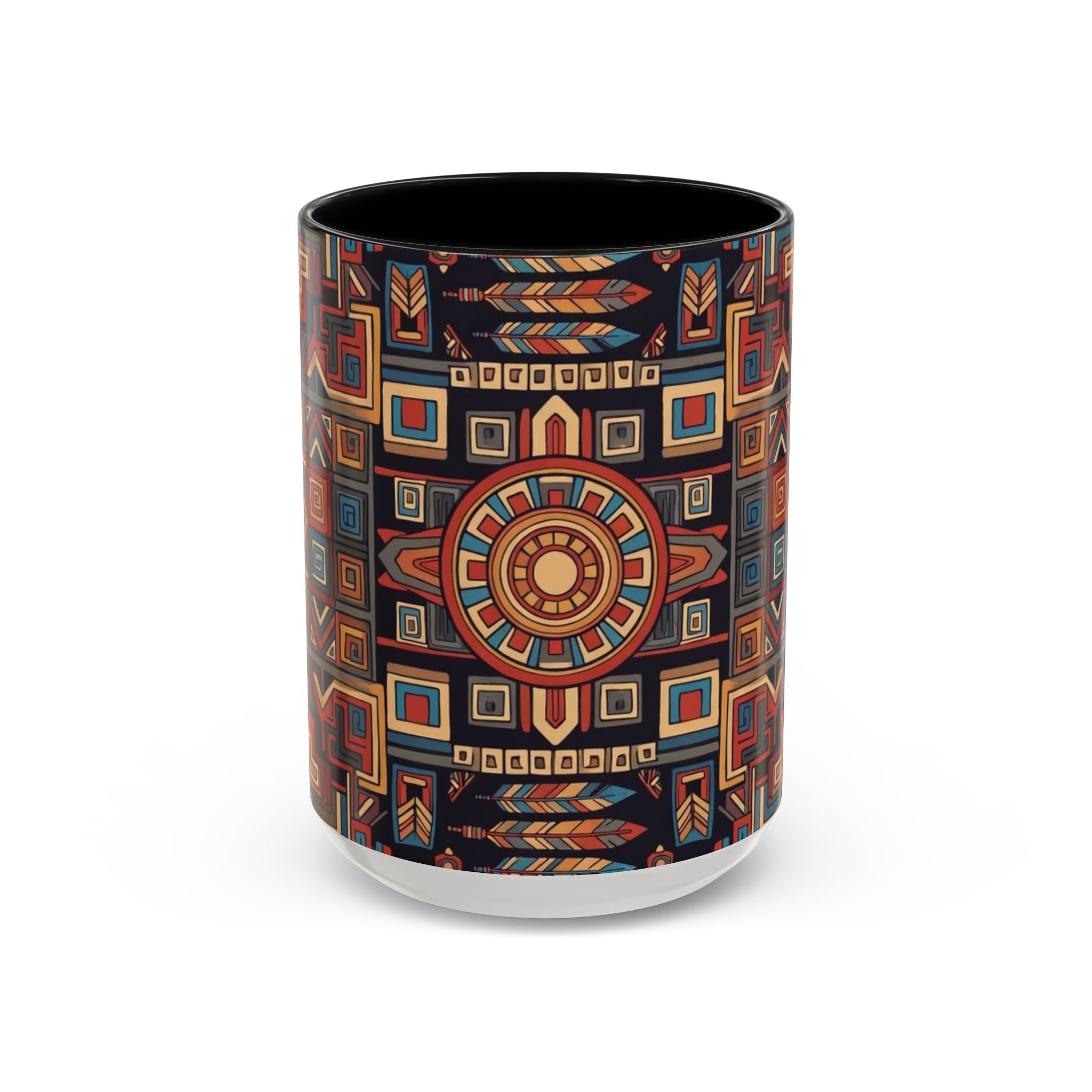 Boho Geometric Accent Mug — Colorful Tribal Pattern Coffee Cup
