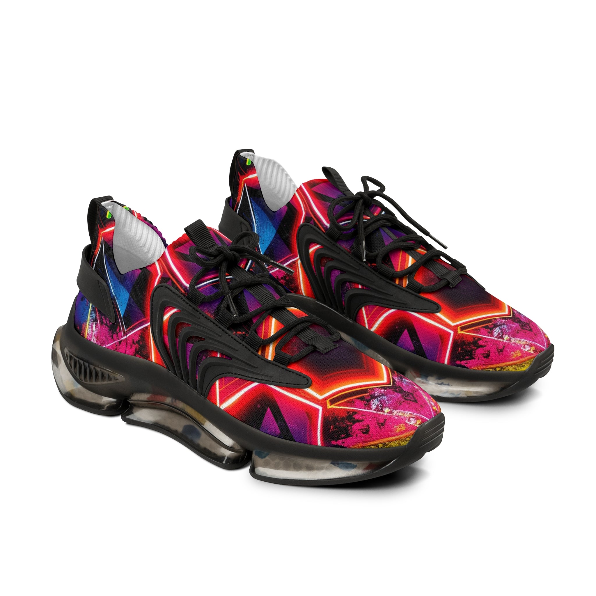 Men's Mesh Sneakers — Neon Geometric Athletic Shoes for Running & Streetwear