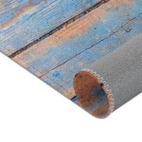 Rustic Blue Patina Wood Area Rug — Distressed Coastal Floor Decor